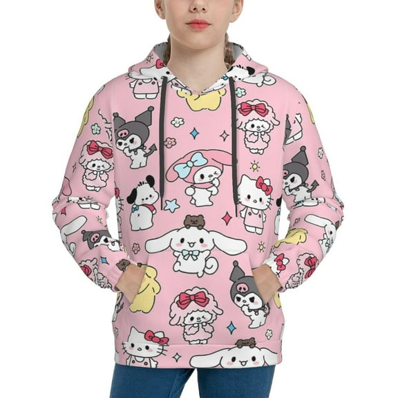 Saiise Unisex Kids Sanrio O Sweatshirt Boys Girls Hooded Kangaroo Pocket Pullover Hoodies-X-Large
