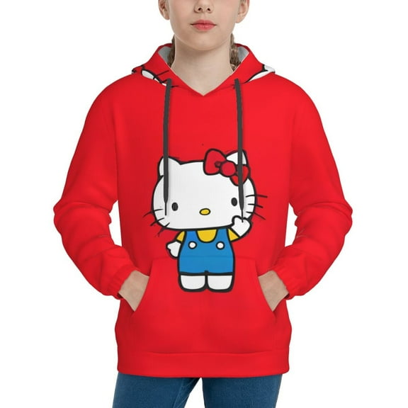 Saiise Unisex Kids Sanrio Q Sweatshirt Boys Girls Hooded Kangaroo Pocket Pullover Hoodies-X-Large