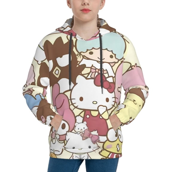 Saiise Unisex Kids Sanrio W Sweatshirt Boys Girls Hooded Kangaroo Pocket Pullover Hoodies-Small