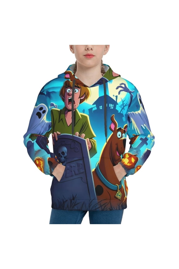 Unisex Kids Scooby-Doo Bb Sweatshirt Boys Girls Hooded Kangaroo Pocket Pullover Hoodies-Small