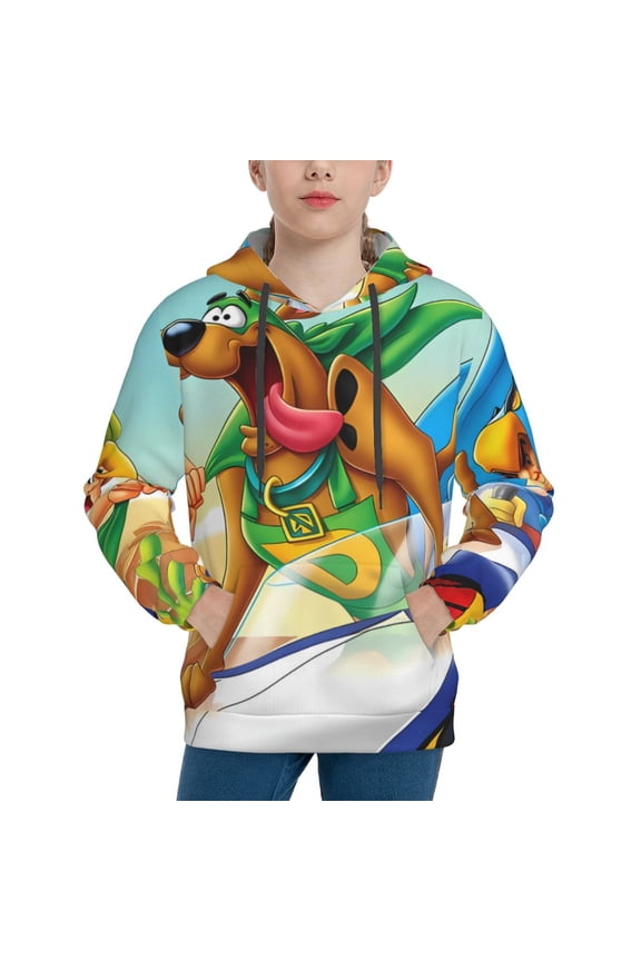 Unisex Kids Scooby-Doo Bo Sweatshirt Boys Girls Hooded Kangaroo Pocket Pullover Hoodies-Medium