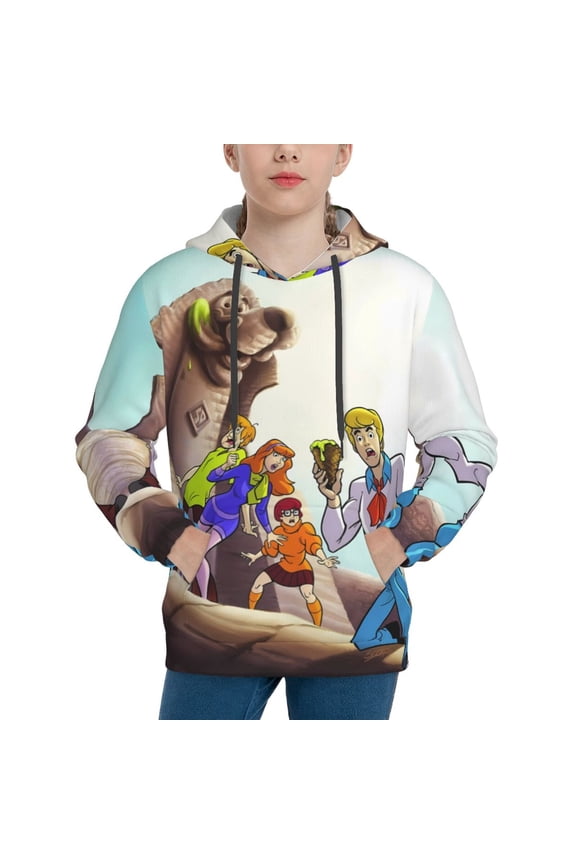 Unisex Kids Scooby-Doo Cb Sweatshirt Boys Girls Hooded Kangaroo Pocket Pullover Hoodies-Small