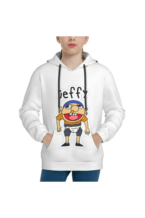 Unisex Kids Sml Jeffy Bl Sweatshirt Boys Girls Hooded Kangaroo Pocket Pullover Hoodies-Small