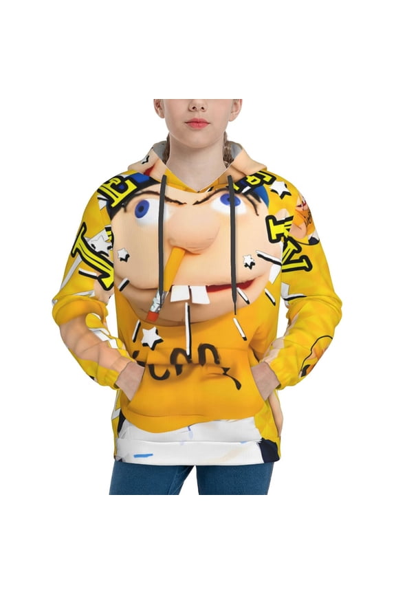 Unisex Kids Sml Jeffy Bu Sweatshirt Boys Girls Hooded Kangaroo Pocket Pullover Hoodies-Medium