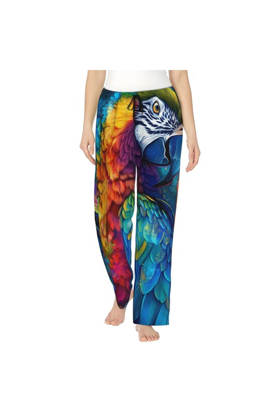Vibrant Rainbow Parrot Fantasy Womens Pajama Pants Stretch Comfy Lounge Pants Drawstring Sleep Bottoms with Pockets-Small