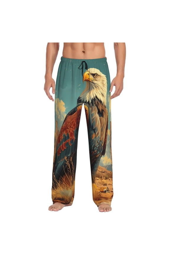 Western Desert Cactus Bald Eagle Print Mens Pajama Pants for Men,Mens Lounge Pants,Funny Gifts for Men,Men's Pajama Bottoms-Large