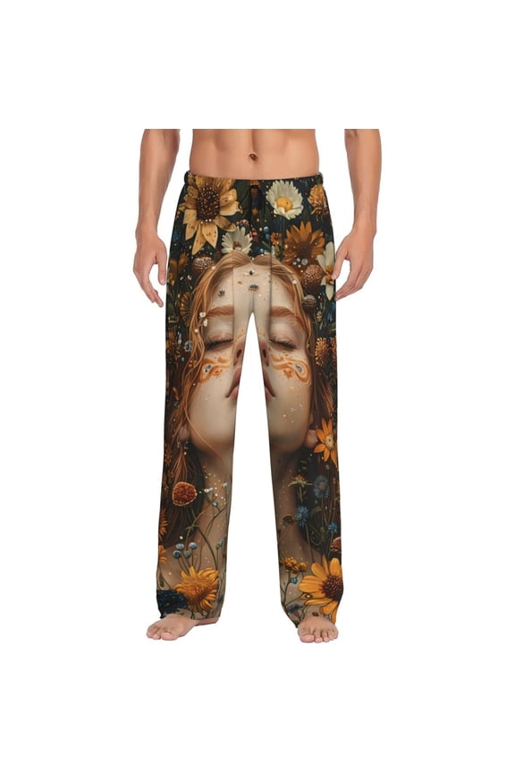 Whimsical Flower Crown Maiden Print Mens Pajama Pants for Men,Mens Lounge Pants,Funny Gifts for Men,Men's Pajama Bottoms-Large