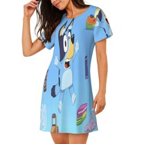 Saiise Women's Nightgown Sleepwear,Short Sleeve Pajama Dress,Bluey Print Loungewear for Home and Sleep