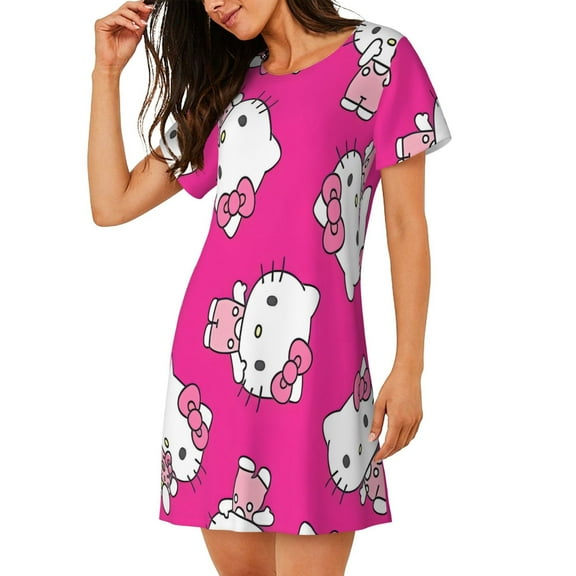 Saiise Women's Nightgown Sleepwear,Short Sleeve Pajama Dress,Sanrio Print Loungewear for Home and Sleep