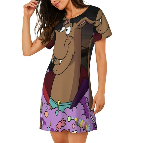 Saiise Women's Nightgown Sleepwear,Short Sleeve Pajama Dress,Scooby-Doo Print Loungewear for Home and Sleep