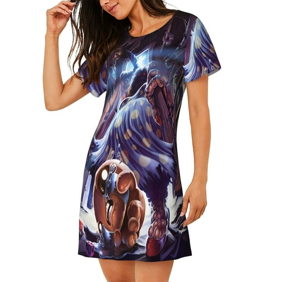 Saiise Women's Nightgown Sleepwear,Short Sleeve Pajama Dress,The Binding of Isaac Print Loungewear for Home and Sleep