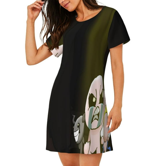Saiise Women's Nightgown Sleepwear,Short Sleeve Pajama Dress,The Binding of Isaac Print Loungewear for Home and Sleep