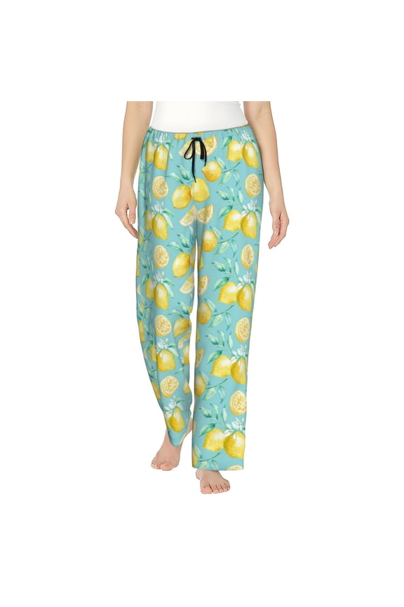 Yellow Lemon Womens Pajama Pants Stretch Comfy Lounge Pants Drawstring Sleep Bottoms with Pockets-Medium