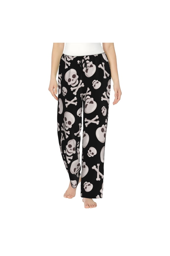 black white Skull bone Womens Pajama Pants Stretch Comfy Lounge Pants Drawstring Sleep Bottoms with Pockets-XX-Large