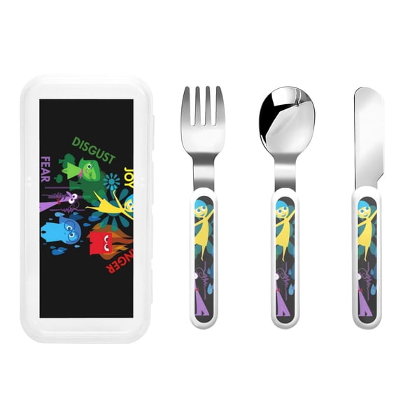 Saiise inside out 2 Print 3 Piece Cutlery Set  Metal, Reusable Children's Knife, Fork & Spoon, Kids-Size, Made from Food-Safe Stainless Steel & ABS Plastic