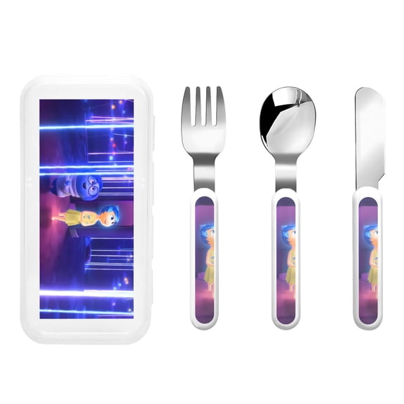 Saiise inside out 2 Print 3 Piece Cutlery Set Metal, Reusable Children's Knife, Fork & Spoon, Kids-Size, Made from Food-Safe Stainless Steel & ABS Plastic