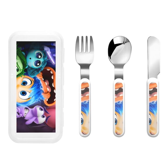 Saiise inside out 2 Print 3 Piece Cutlery Set Metal, Reusable Children's Knife, Fork & Spoon, Kids-Size, Made from Food-Safe Stainless Steel & ABS Plastic