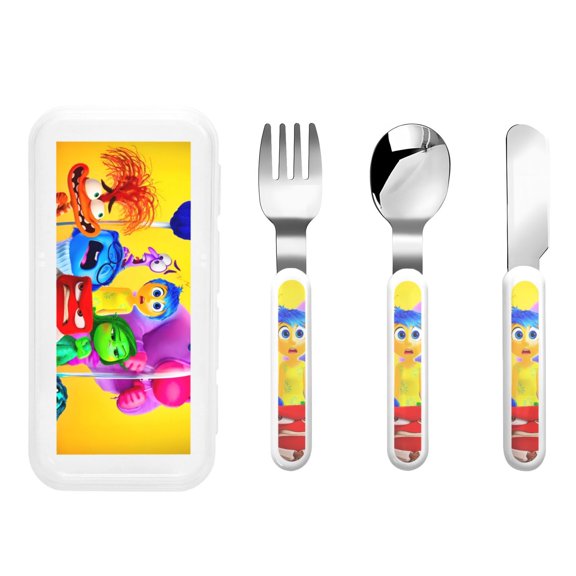Saiise inside out 2 Print 3 Piece Cutlery Set Metal, Reusable Children's Knife, Fork & Spoon, Kids-Size, Made from Food-Safe Stainless Steel & ABS Plastic