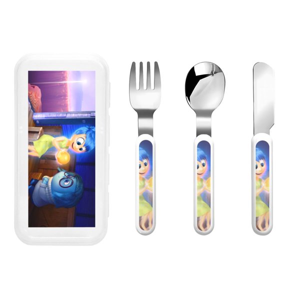 Saiise inside out 2 Print 3 Piece Cutlery Set  Metal, Reusable Children's Knife, Fork & Spoon, Kids-Size, Made from Food-Safe Stainless Steel & ABS Plastic