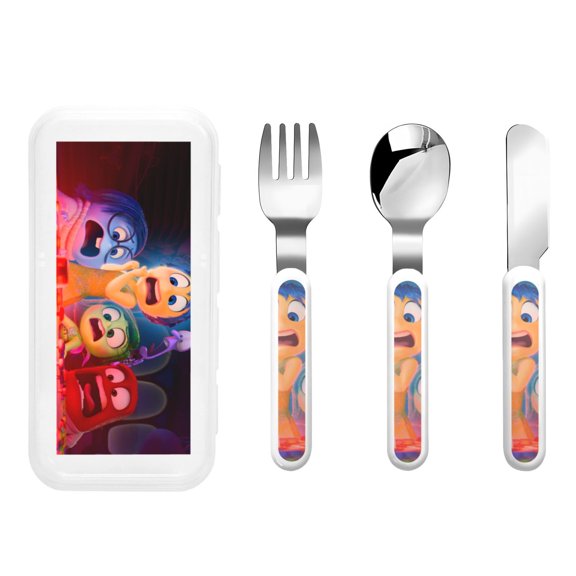 Saiise inside out 2 Print 3 Piece Cutlery Set Metal, Reusable Children's Knife, Fork & Spoon, Kids-Size, Made from Food-Safe Stainless Steel & ABS Plastic