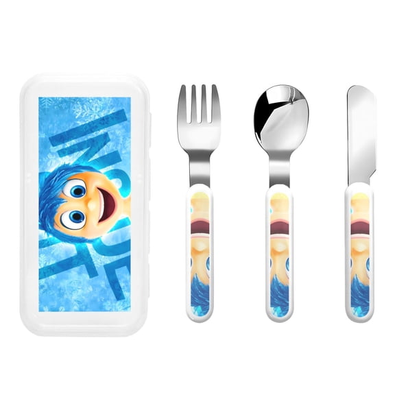 Saiise inside out 2 Print 3 Piece Cutlery Set Metal, Reusable Children's Knife, Fork & Spoon, Kids-Size, Made from Food-Safe Stainless Steel & ABS Plastic