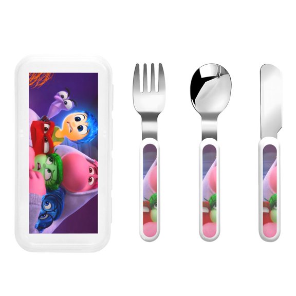 Saiise inside out 2 Print 3 Piece Cutlery Set Metal, Reusable Children's Knife, Fork & Spoon, Kids-Size, Made from Food-Safe Stainless Steel & ABS Plastic
