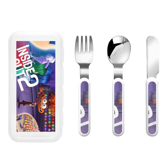 Saiise inside out 2 Print 3 Piece Cutlery Set Metal, Reusable Children's Knife, Fork & Spoon, Kids-Size, Made from Food-Safe Stainless Steel & ABS Plastic