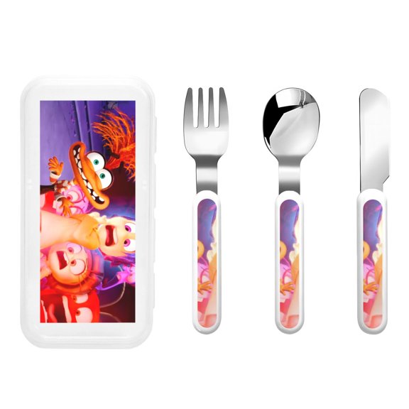 Saiise inside out 2 Print 3 Piece Cutlery Set Metal, Reusable Children's Knife, Fork & Spoon, Kids-Size, Made from Food-Safe Stainless Steel & ABS Plastic
