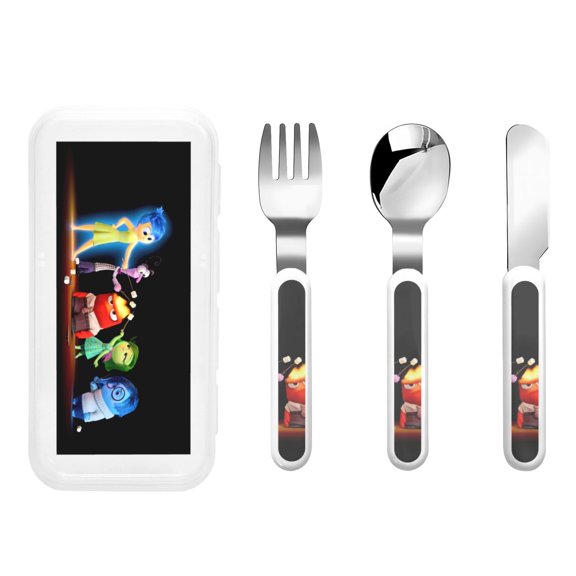 Saiise inside out 2 Print 3 Piece Cutlery Set  Metal, Reusable Children's Knife, Fork & Spoon, Kids-Size, Made from Food-Safe Stainless Steel & ABS Plastic