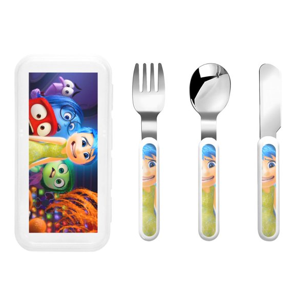 Saiise inside out 2 Print 3 Piece Cutlery Set  Metal, Reusable Children's Knife, Fork & Spoon, Kids-Size, Made from Food-Safe Stainless Steel & ABS Plastic