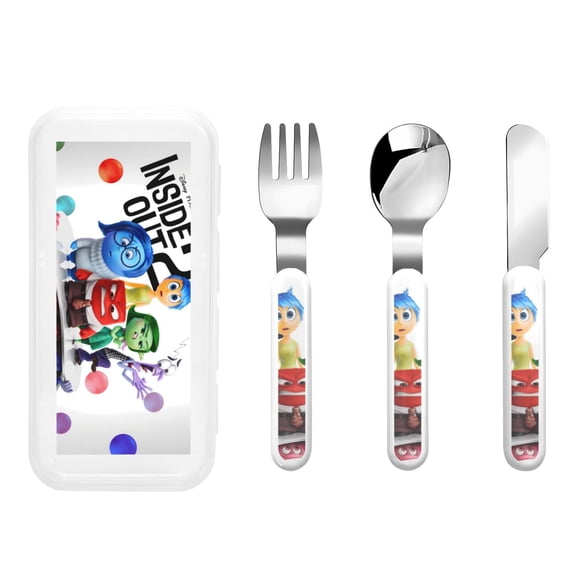 Saiise inside out 2 Print 3 Piece Cutlery Set Metal, Reusable Children's Knife, Fork & Spoon, Kids-Size, Made from Food-Safe Stainless Steel & ABS Plastic