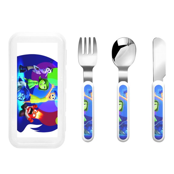 Saiise inside out 2 Print 3 Piece Cutlery Set Metal, Reusable Children's Knife, Fork & Spoon, Kids-Size, Made from Food-Safe Stainless Steel & ABS Plastic