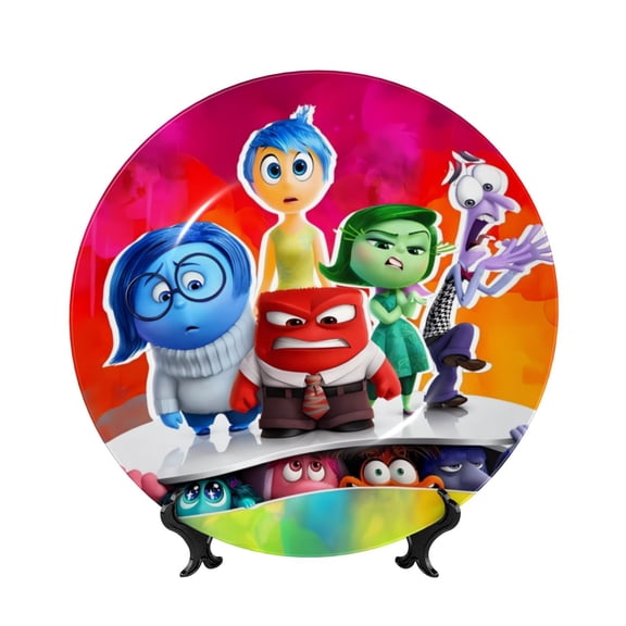 Saiise inside out 2 Print Bone China Decorative Plate Ceramic Decorative Plates with Display Stand Handmade Ceramic Wall Art Decor for Home Kitchen Bedroom Decorative-10in