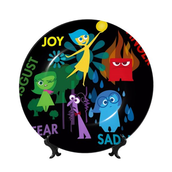 Saiise inside out 2 Print Bone China Decorative Plate Ceramic Decorative Plates with Display Stand Handmade Ceramic Wall Art Decor for Home Kitchen Bedroom Decorative-10in