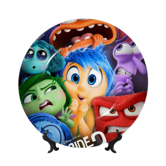 Saiise inside out 2 Print Bone China Decorative Plate Ceramic Decorative Plates with Display Stand Handmade Ceramic Wall Art Decor for Home Kitchen Bedroom Decorative-10in