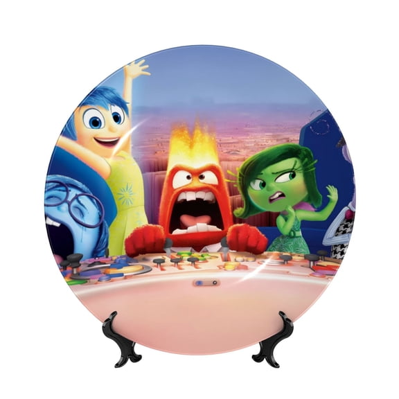 Saiise inside out 2 Print Bone China Decorative Plate Ceramic Decorative Plates with Display Stand Handmade Ceramic Wall Art Decor for Home Kitchen Bedroom Decorative-10in