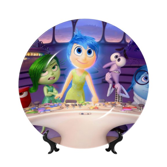 Saiise inside out 2 Print Bone China Decorative Plate Ceramic Decorative Plates with Display Stand Handmade Ceramic Wall Art Decor for Home Kitchen Bedroom Decorative-10in