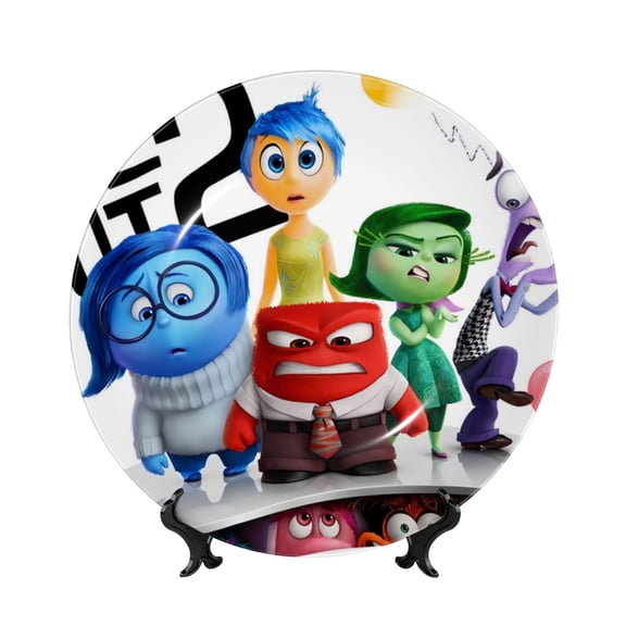 Saiise inside out 2 Print Bone China Decorative Plate Ceramic Decorative Plates with Display Stand Handmade Ceramic Wall Art Decor for Home Kitchen Bedroom Decorative-10in