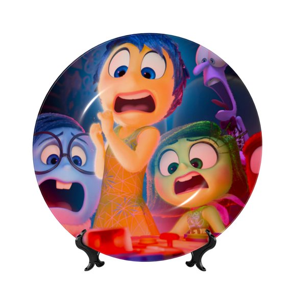 Saiise inside out 2 Print Bone China Decorative Plate Ceramic Decorative Plates with Display Stand Handmade Ceramic Wall Art Decor for Home Kitchen Bedroom Decorative-10in