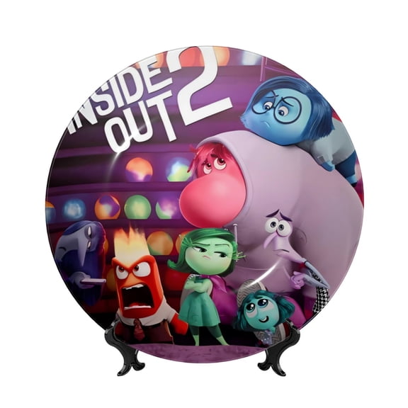 Saiise inside out 2 Print Bone China Decorative Plate Ceramic Decorative Plates with Display Stand Handmade Ceramic Wall Art Decor for Home Kitchen Bedroom Decorative-10in