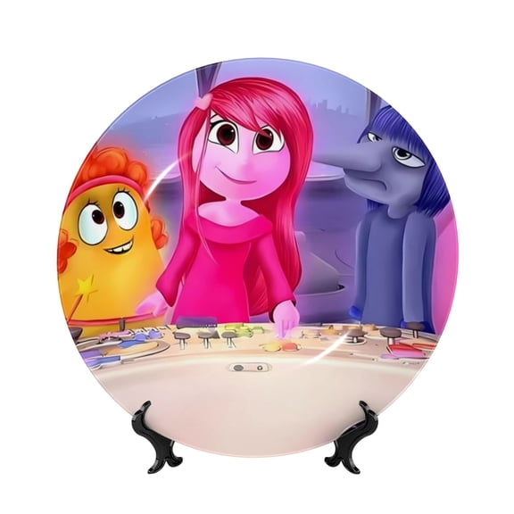 Saiise inside out 2 Print Bone China Decorative Plate Ceramic Decorative Plates with Display Stand Handmade Ceramic Wall Art Decor for Home Kitchen Bedroom Decorative-6in