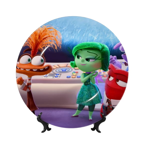 Saiise inside out 2 Print Bone China Decorative Plate Ceramic Decorative Plates with Display Stand Handmade Ceramic Wall Art Decor for Home Kitchen Bedroom Decorative-6in