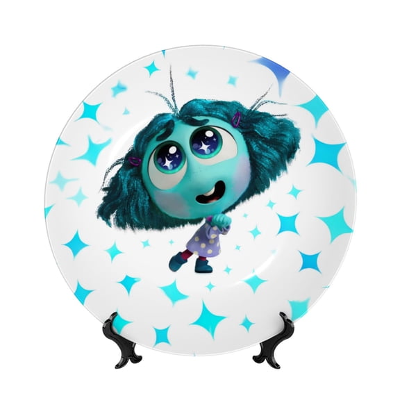 Saiise inside out 2 Print Bone China Decorative Plate Ceramic Decorative Plates with Display Stand Handmade Ceramic Wall Art Decor for Home Kitchen Bedroom Decorative-6in