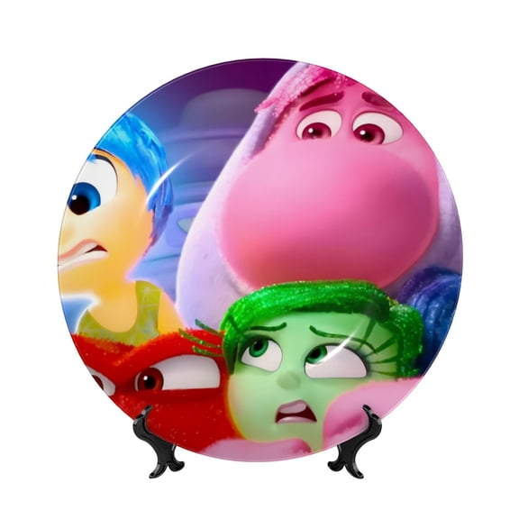 Saiise inside out 2 Print Bone China Decorative Plate Ceramic Decorative Plates with Display Stand Handmade Ceramic Wall Art Decor for Home Kitchen Bedroom Decorative-7in