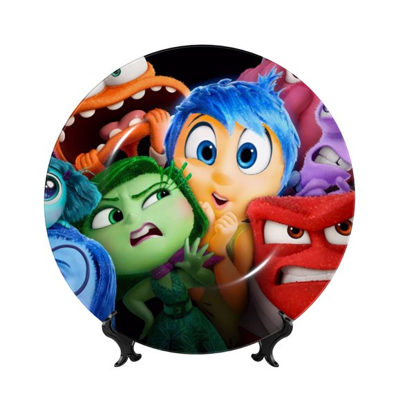 Saiise inside out 2 Print Bone China Decorative Plate Ceramic Decorative Plates with Display Stand Handmade Ceramic Wall Art Decor for Home Kitchen Bedroom Decorative-7in