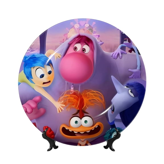 Saiise inside out 2 Print Bone China Decorative Plate Ceramic Decorative Plates with Display Stand Handmade Ceramic Wall Art Decor for Home Kitchen Bedroom Decorative-7in