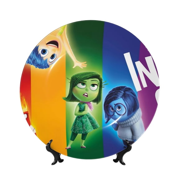 Saiise inside out 2 Print Bone China Decorative Plate Ceramic Decorative Plates with Display Stand Handmade Ceramic Wall Art Decor for Home Kitchen Bedroom Decorative-7in