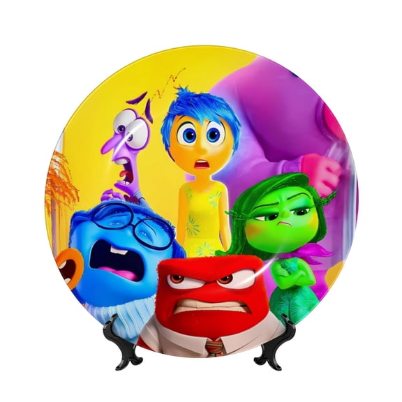 Saiise inside out 2 Print Bone China Decorative Plate Ceramic Decorative Plates with Display Stand Handmade Ceramic Wall Art Decor for Home Kitchen Bedroom Decorative-7in