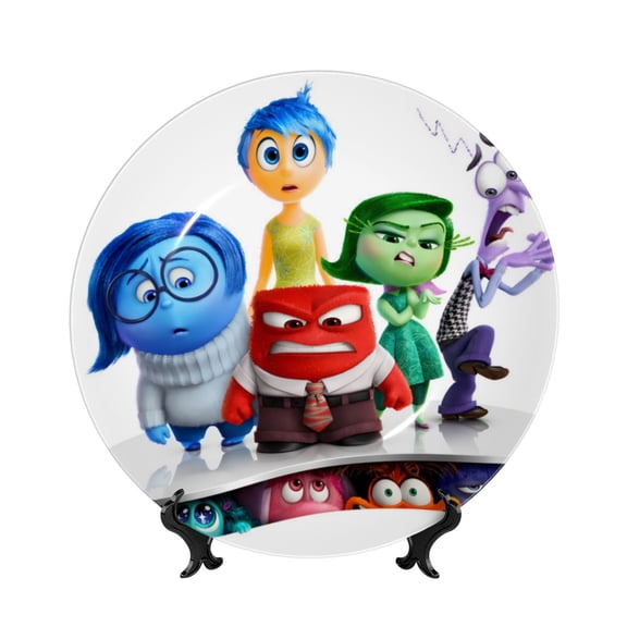 Saiise inside out 2 Print Bone China Decorative Plate Ceramic Decorative Plates with Display Stand Handmade Ceramic Wall Art Decor for Home Kitchen Bedroom Decorative-7in