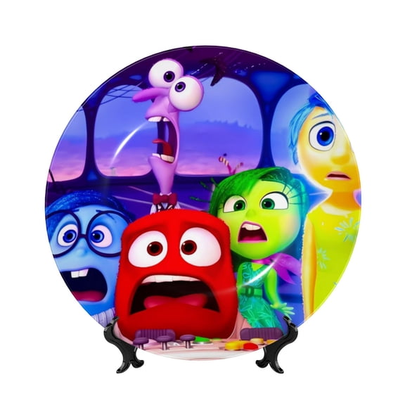 Saiise inside out 2 Print Bone China Decorative Plate Ceramic Decorative Plates with Display Stand Handmade Ceramic Wall Art Decor for Home Kitchen Bedroom Decorative-7in